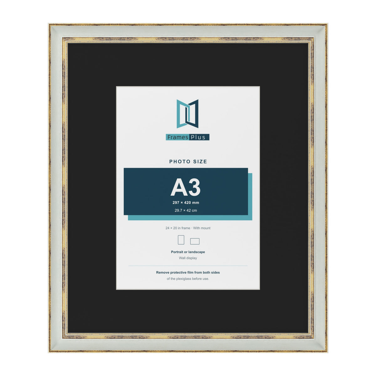 Cassis Light Grey 24 x 20 inch picture frame with a black mount for an A3 photo