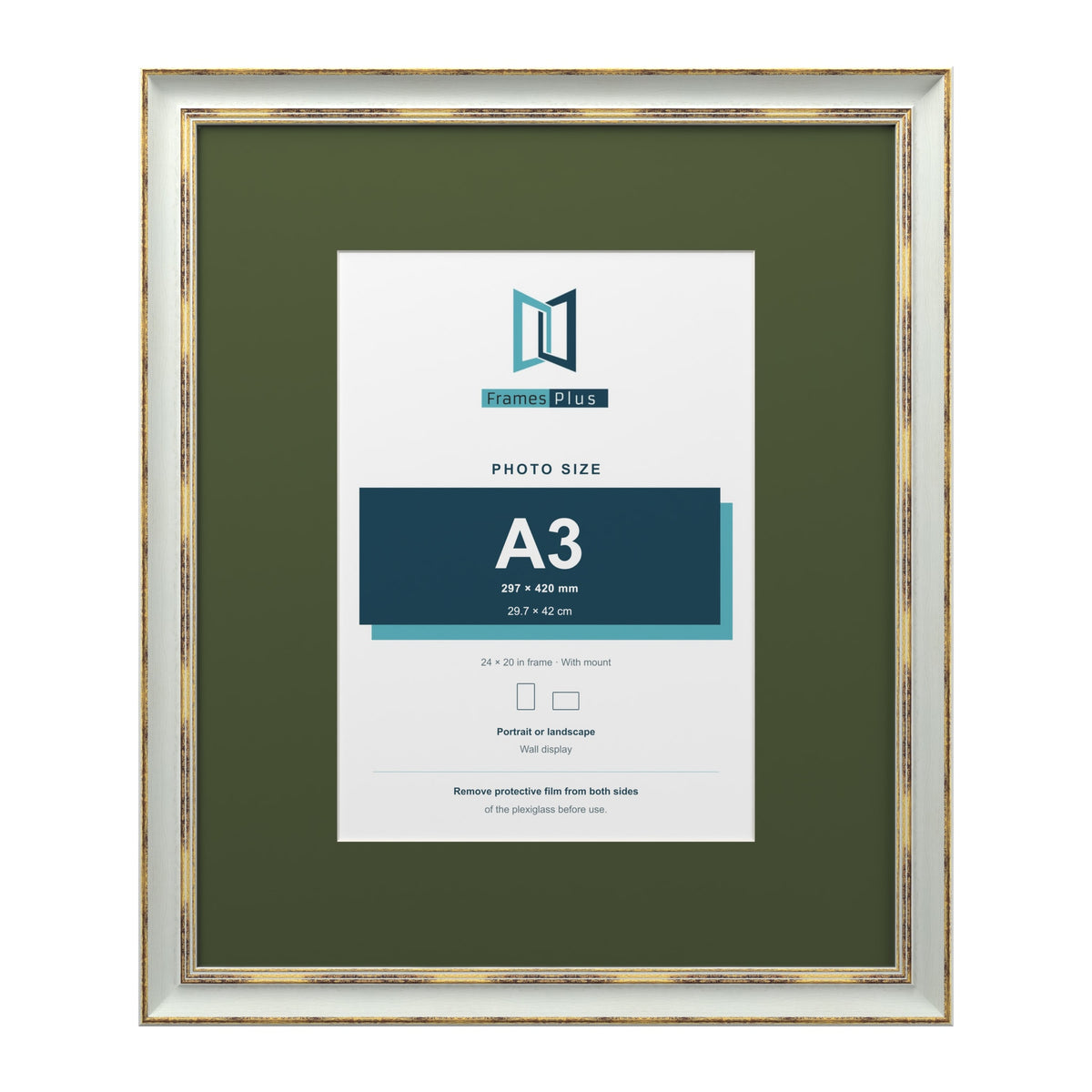 Cassis Light Grey 24 x 20 inch picture frame with a green mount for an A3 photo