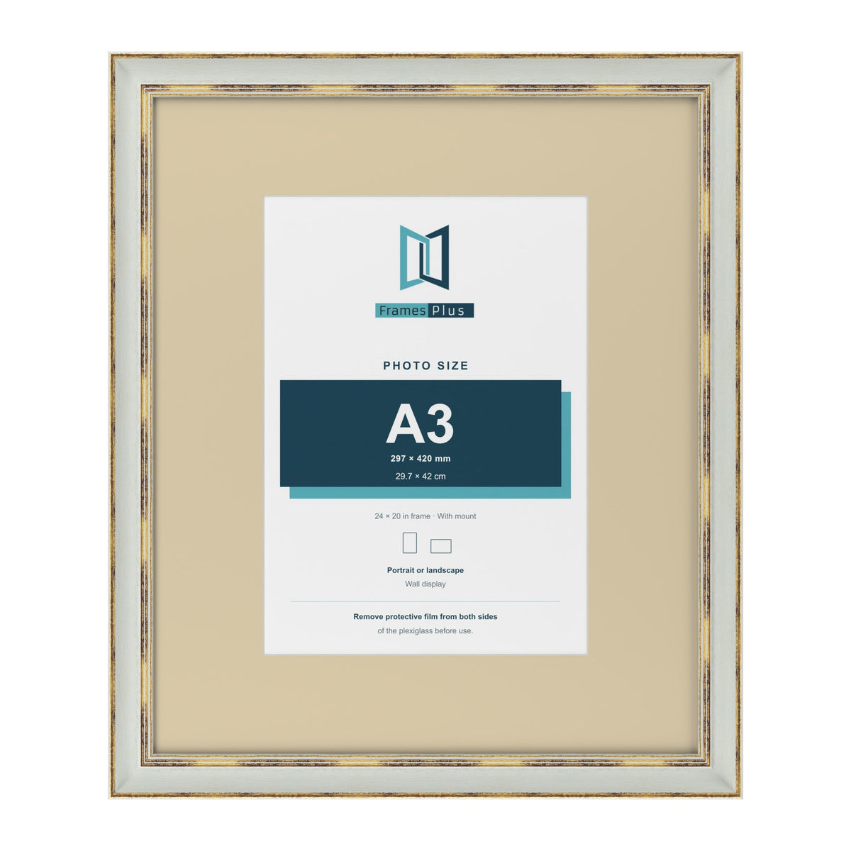 Cassis Light Grey 24 x 20 inch picture frame with an ivory mount for an A3 photo
