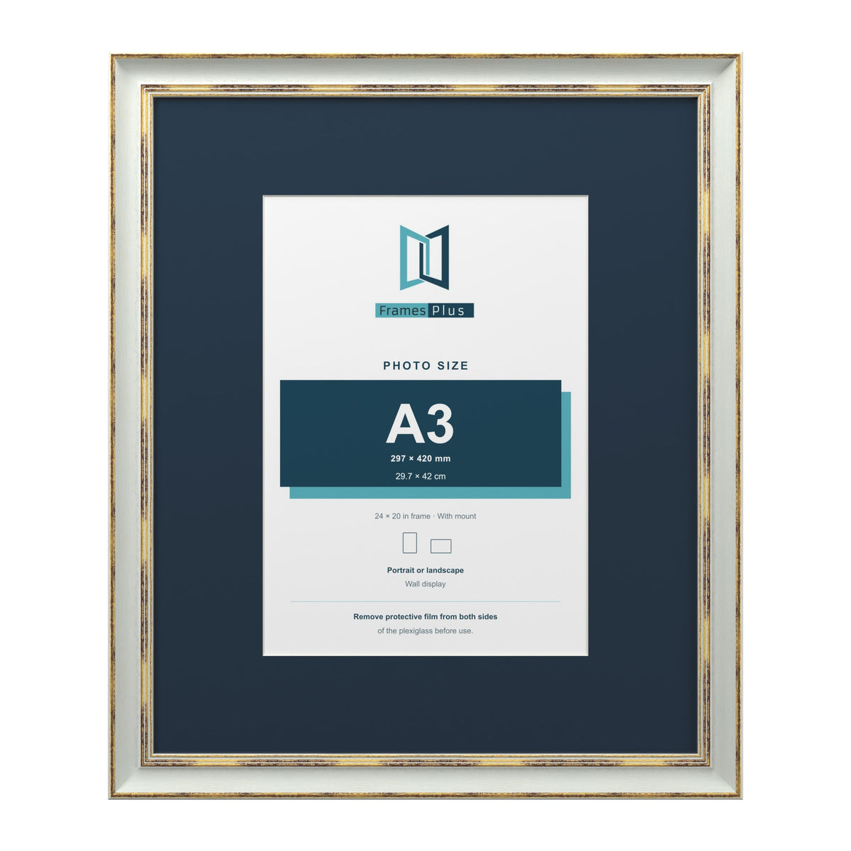 Cassis Light Grey 24 x 20 inch picture frame with a pacific blue mount for an A3 photo
