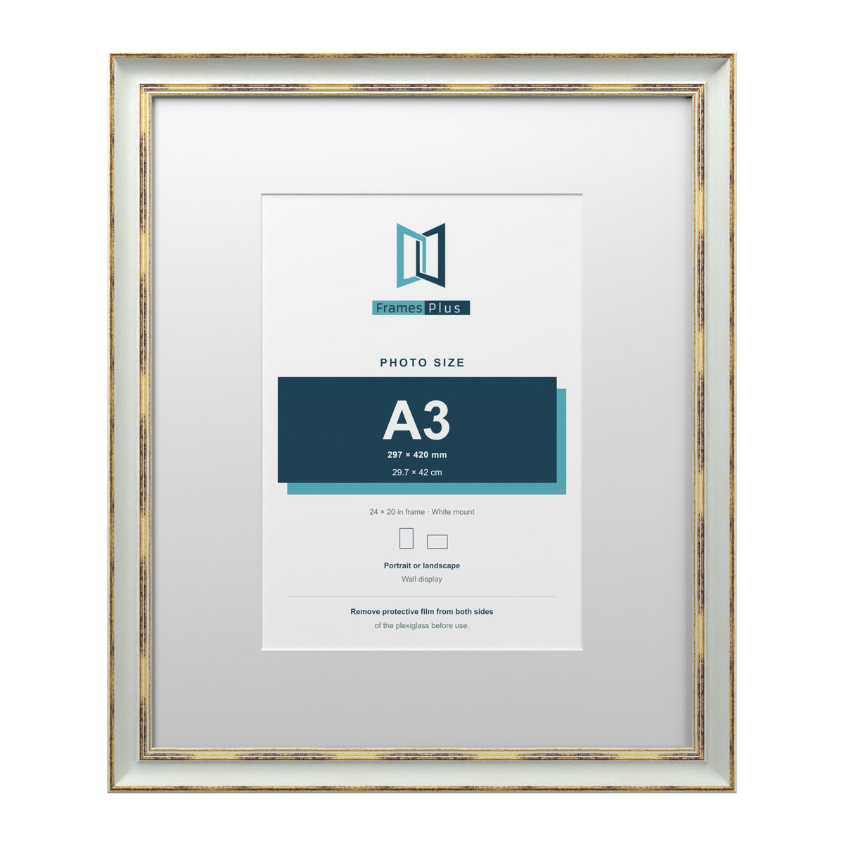 Cassis Light Grey 24 x 20 inch picture frame with a white mount for an A3 photo
