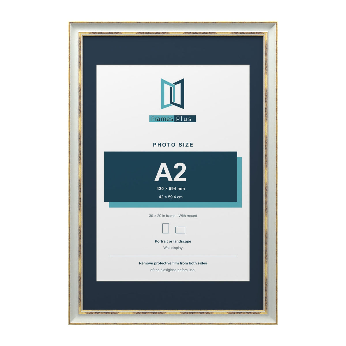 Cassis Light Grey 30 x 20 inch picture frame with a pacific blue mount for an A2 photo