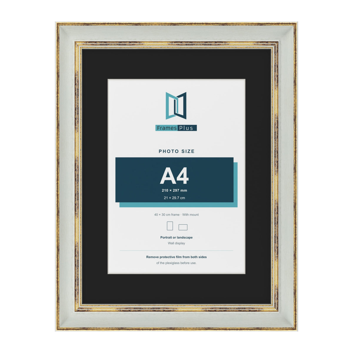 Cassis Light Grey 40 x 30 cm picture frame with a black mount for an A4 photo