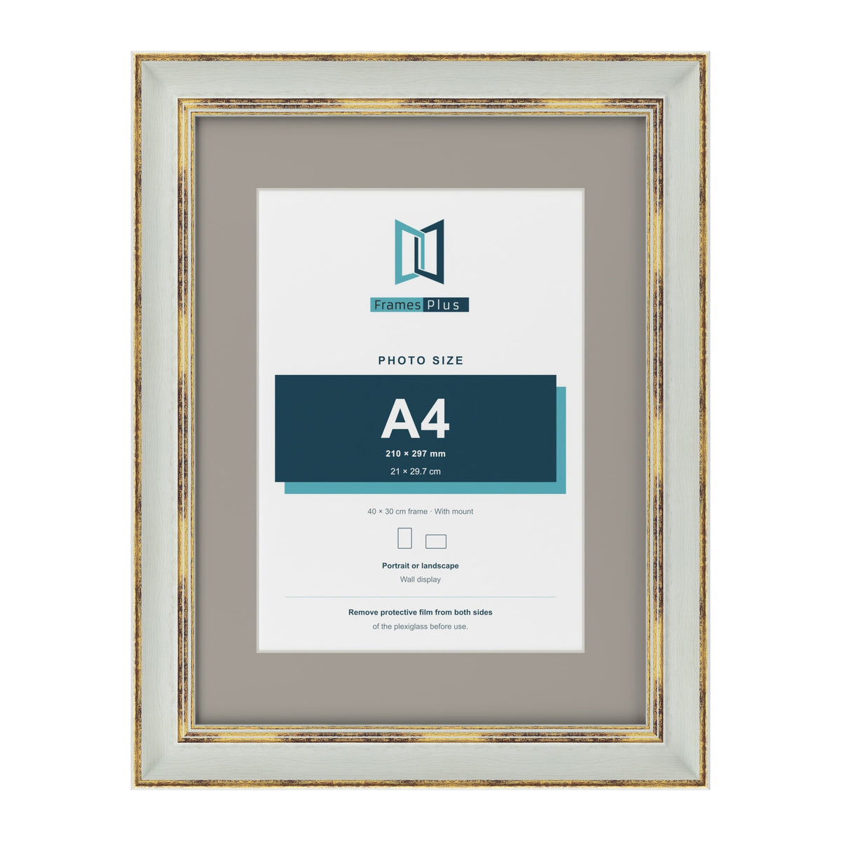 Cassis Light Grey 40 x 30 cm picture frame with a dawn grey mount for an A4 photo