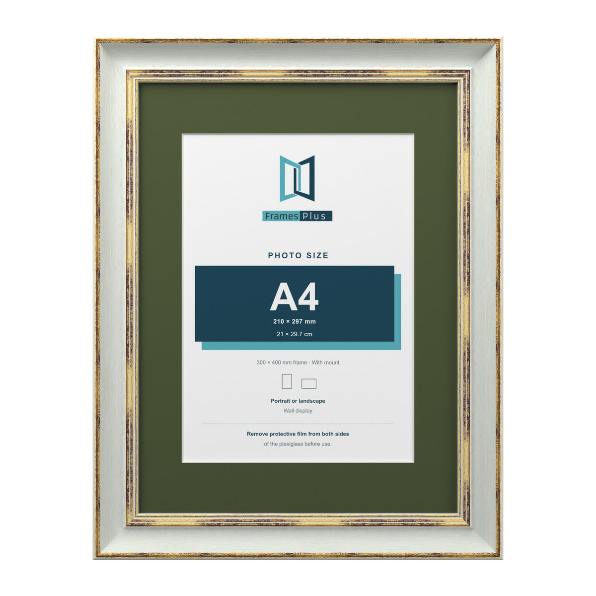 Cassis Light Grey 40 x 30 cm picture frame with a green mount for an A4 photo