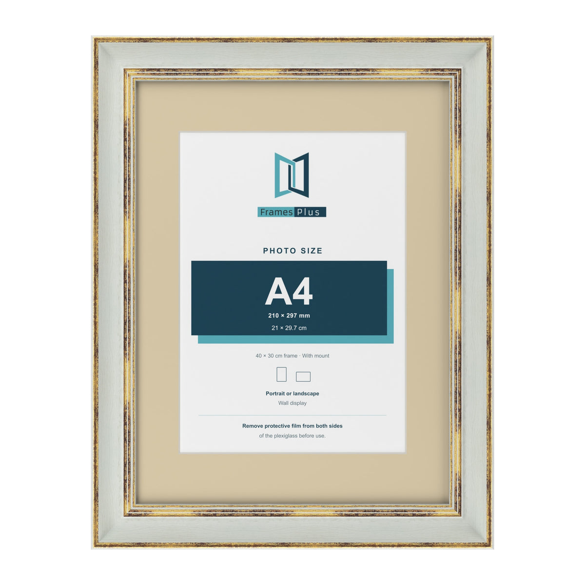 Cassis Light Grey 40 x 30 cm picture frame with an ivory mount for an A4 photo
