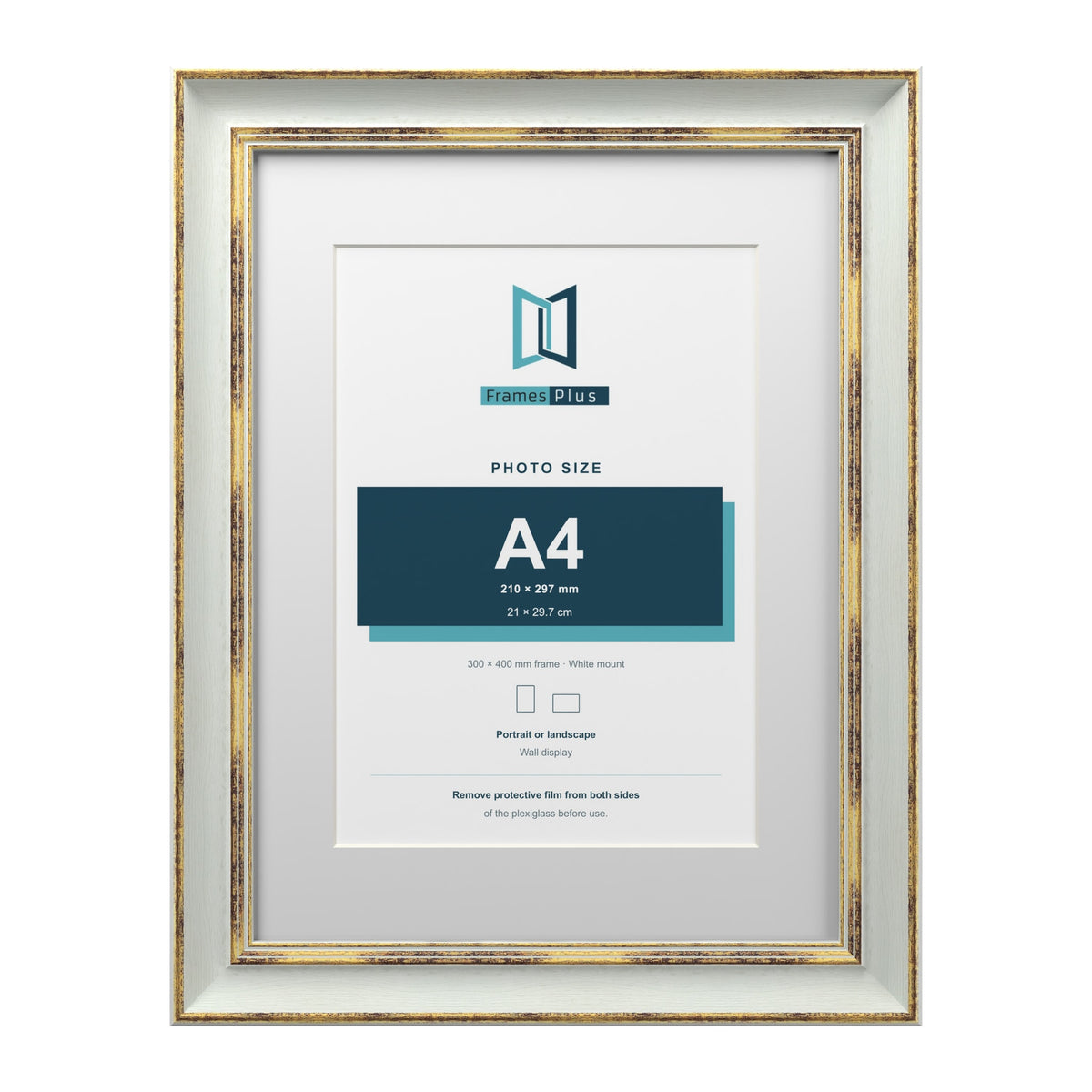 Cassis Light Grey 40 x 30 cm picture frame with a white mount for an A4 photo