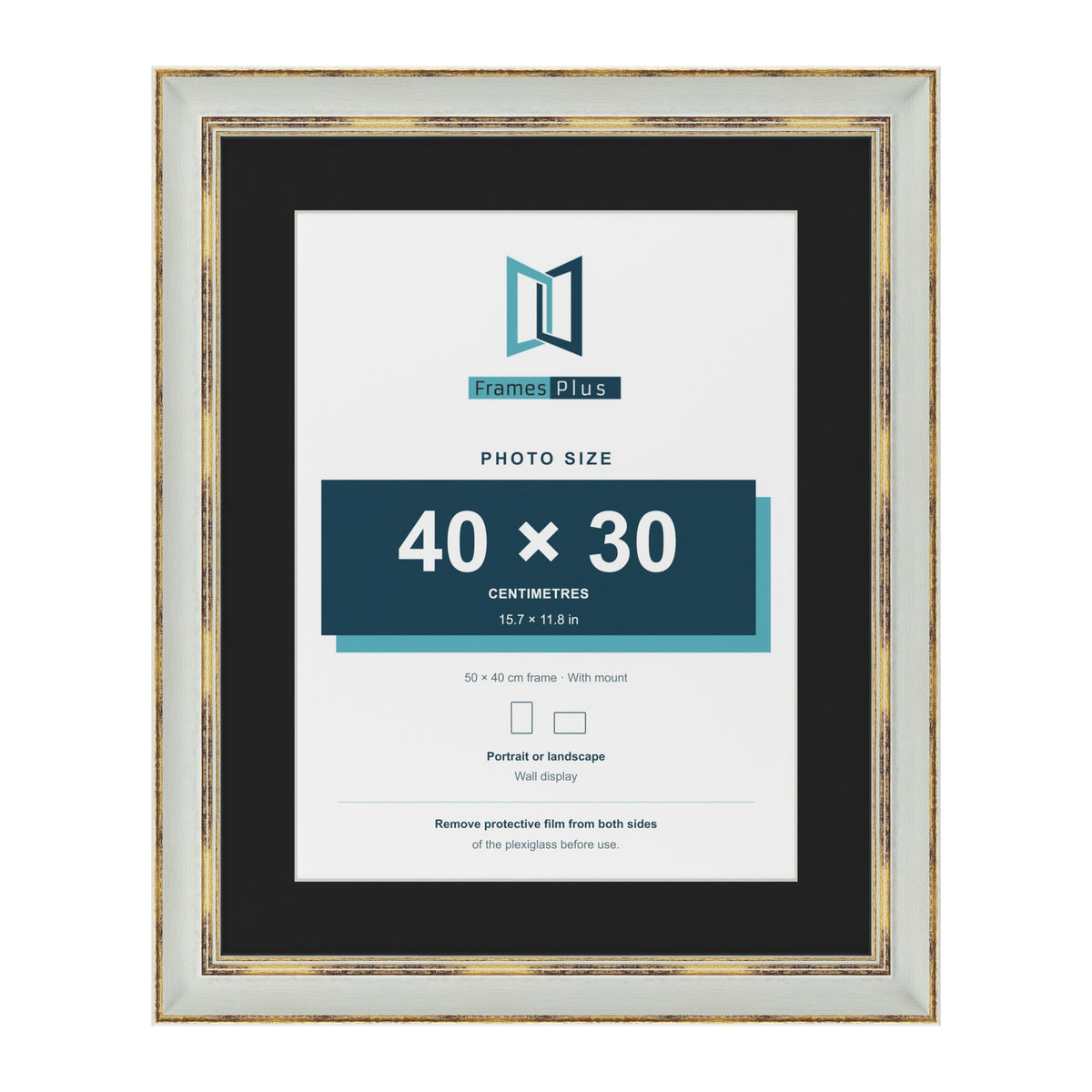 Cassis Light Grey 50 x 40 cm picture frame with a black mount for a 40 x 30 cm photo