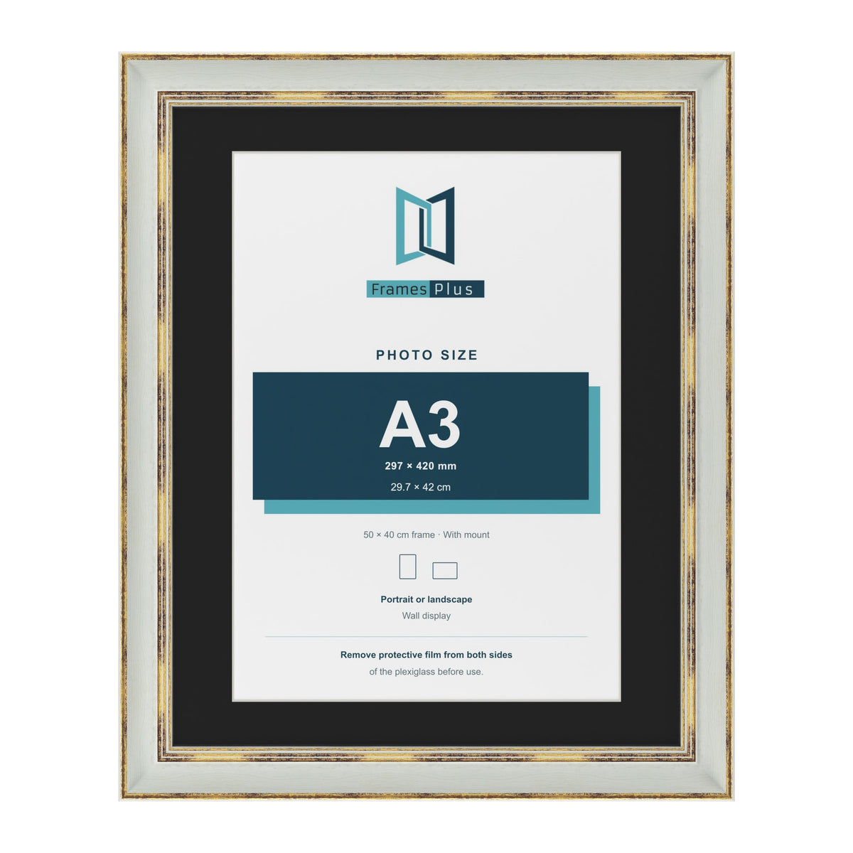 Cassis Light Grey 50 x 40 cm picture frame with a black mount for an A3 photo