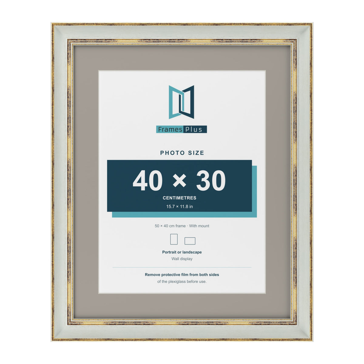 Cassis Light Grey 50 x 40 cm picture frame with a dawn grey mount for a 40 x 30 cm photo