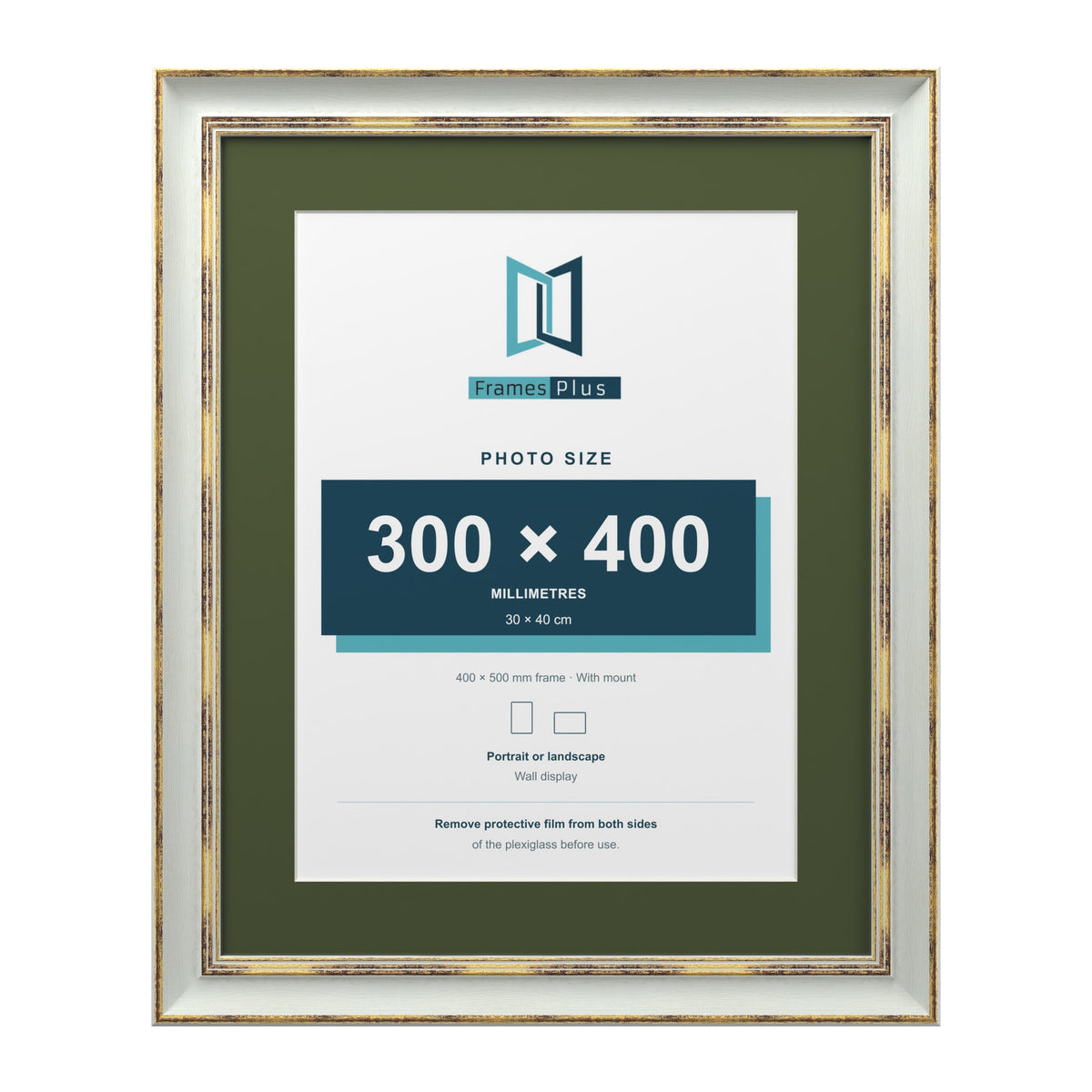 Cassis Light Grey 50 x 40 cm picture frame with a green mount for a 40 x 30 cm photo