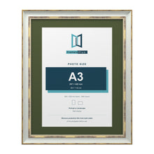 Cassis Light Grey 50 x 40 cm picture frame with a green mount for an A3 photo