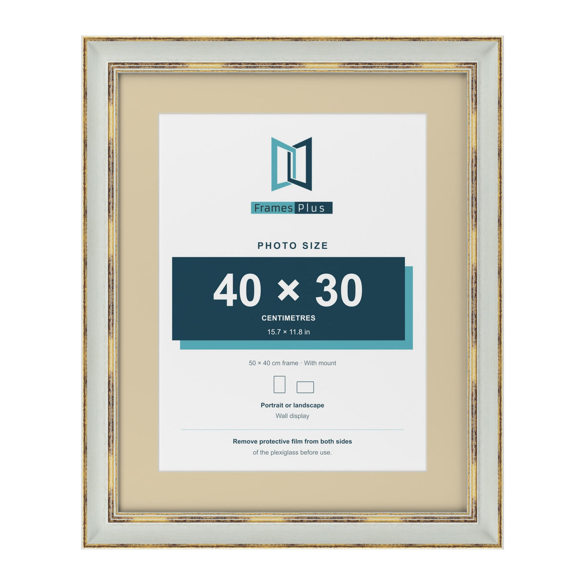 Cassis Light Grey 50 x 40 cm picture frame with an ivory mount for a 40 x 30 cm photo