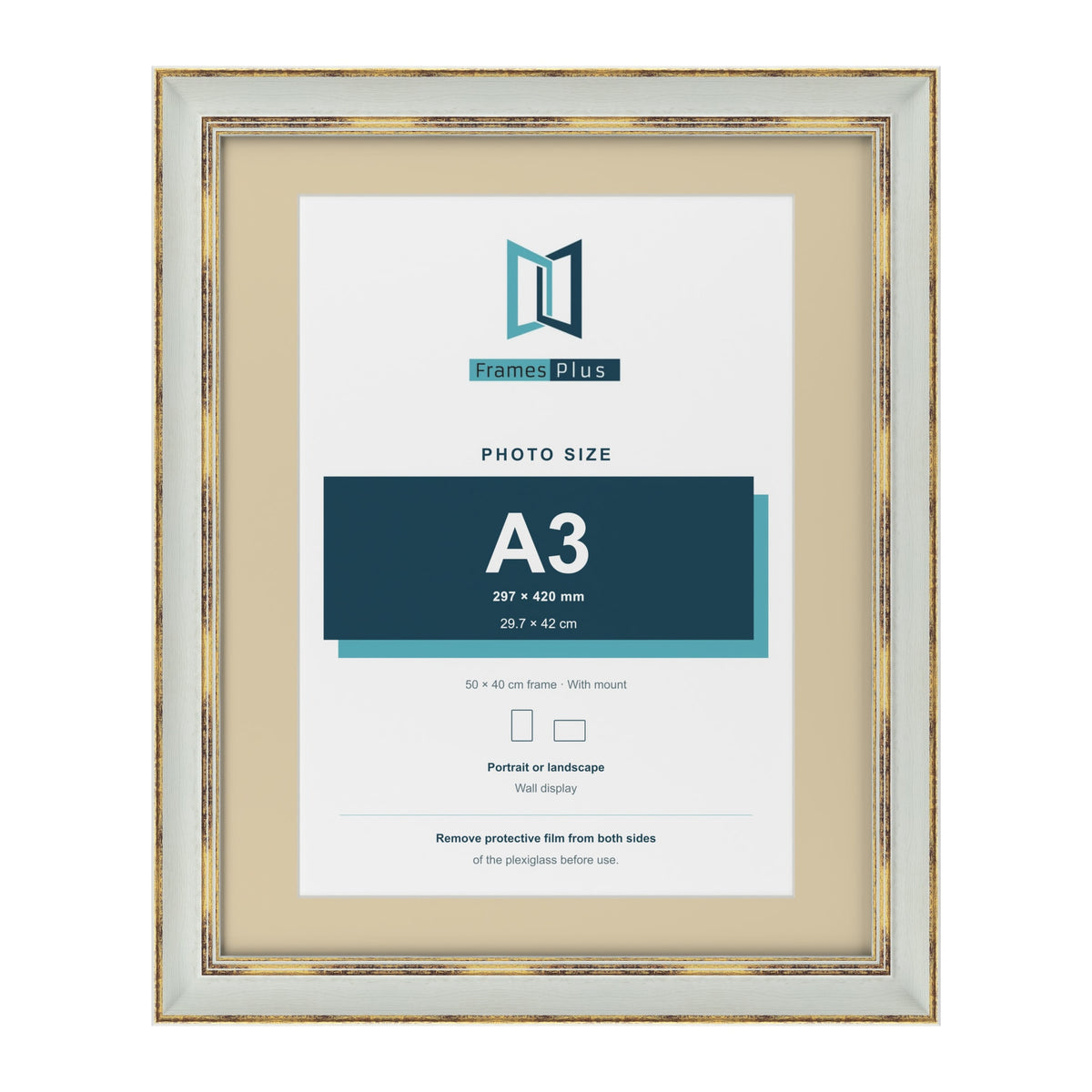 Cassis Light Grey 50 x 40 cm picture frame with an ivory mount for an A3 photo