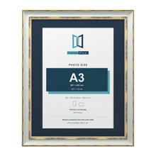 Cassis Light Grey 50 x 40 cm picture frame with a pacific blue mount for an A3 photo