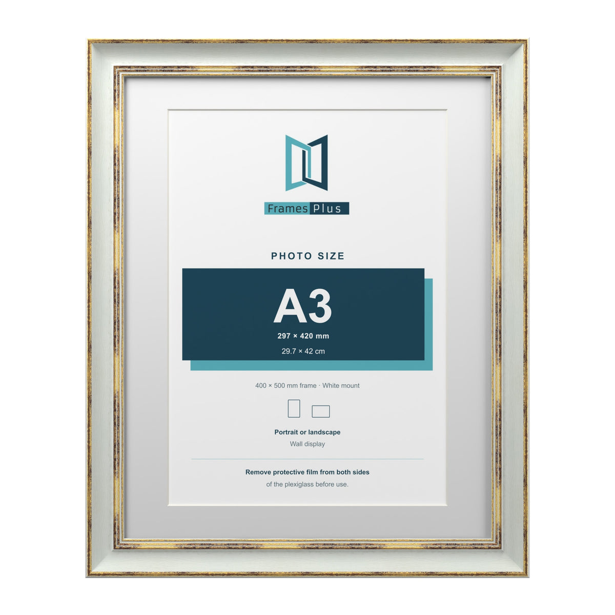 Cassis Light Grey 50 x 40 cm picture frame with a white mount for an A3 photo