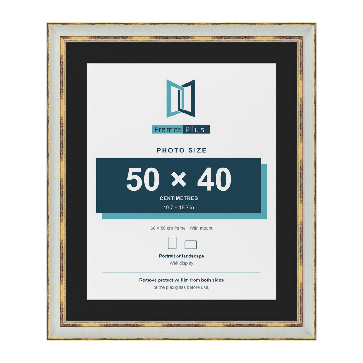Cassis Light Grey 60 x 50 cm picture frame with a black mount for a 50 x 40 cm photo