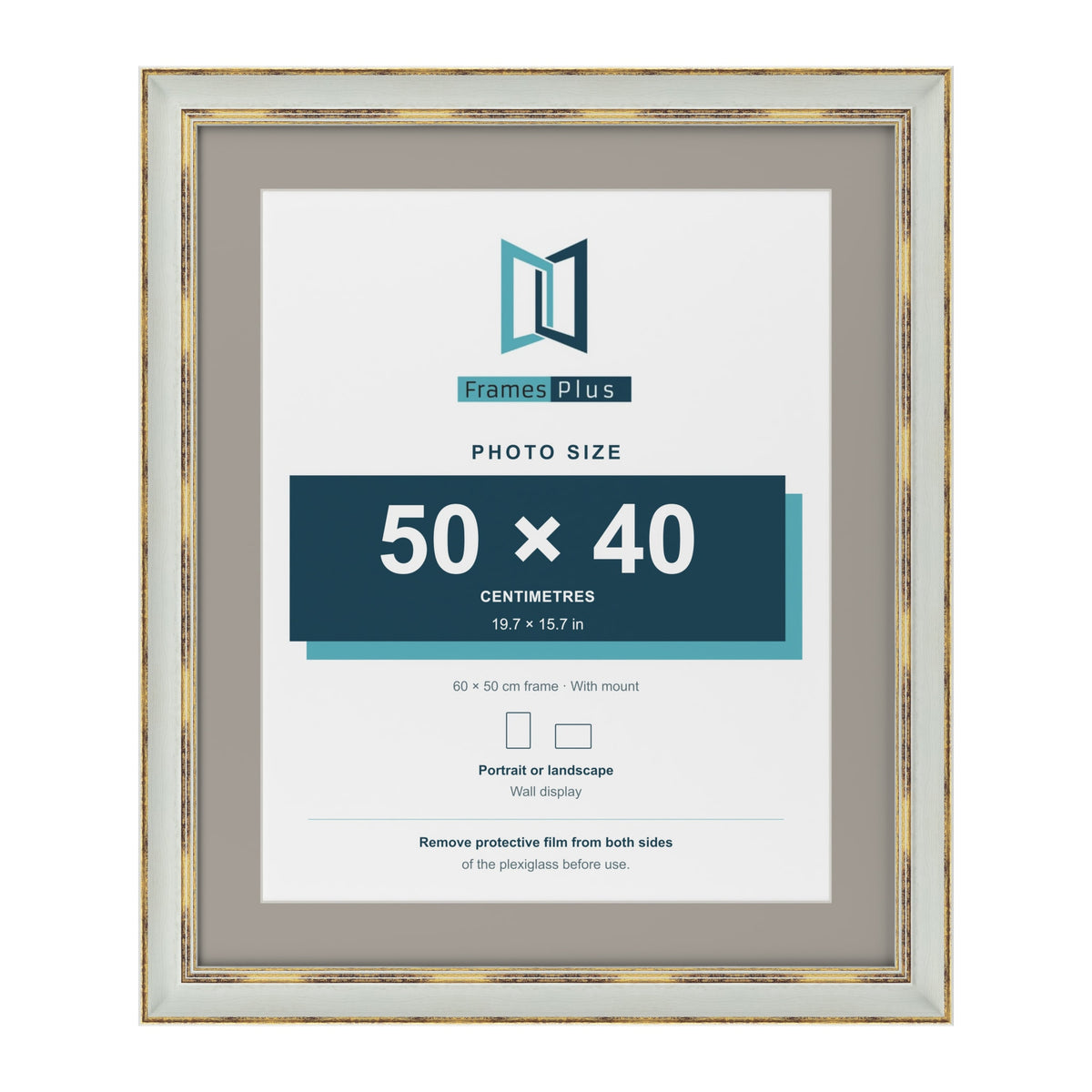 Cassis Light Grey 60 x 50 cm picture frame with a dawn grey mount for a 50 x 40 cm photo