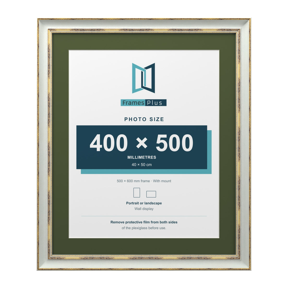 Cassis Light Grey 60 x 50 cm picture frame with a green mount for a 50 x 40 cm photo