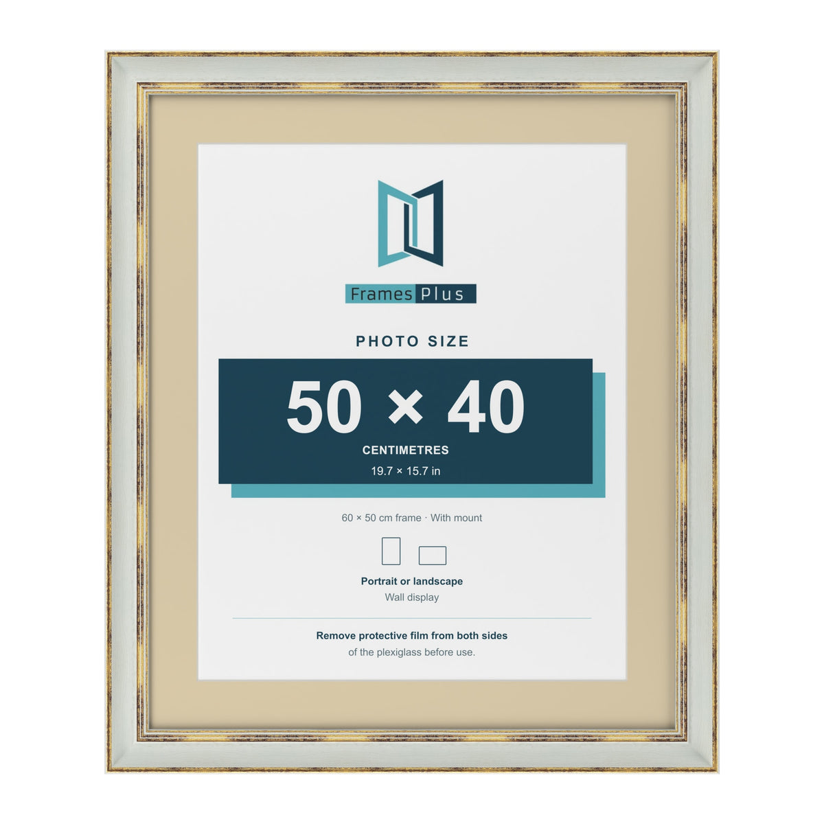 Cassis Light Grey 60 x 50 cm picture frame with an ivory mount for a 50 x 40 cm photo