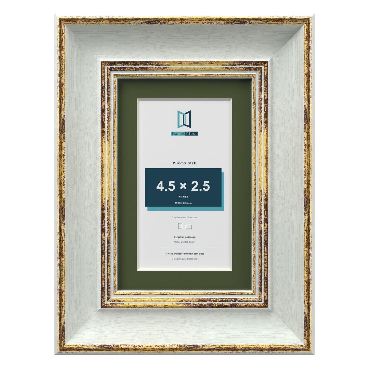 Cassis Light Grey 6 x 4 inch picture frame with a green mount for a 4.5 x 2.5 inch photo