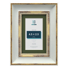 Cassis Light Grey 6 x 4 inch picture frame with a green mount for a 4.5 x 2.5 inch photo