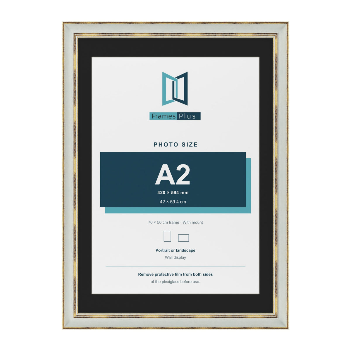 Cassis Light Grey 70 x 50 cm picture frame with a black mount for an A2 photo