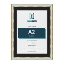 Cassis Light Grey 70 x 50 cm picture frame with a black mount for an A2 photo
