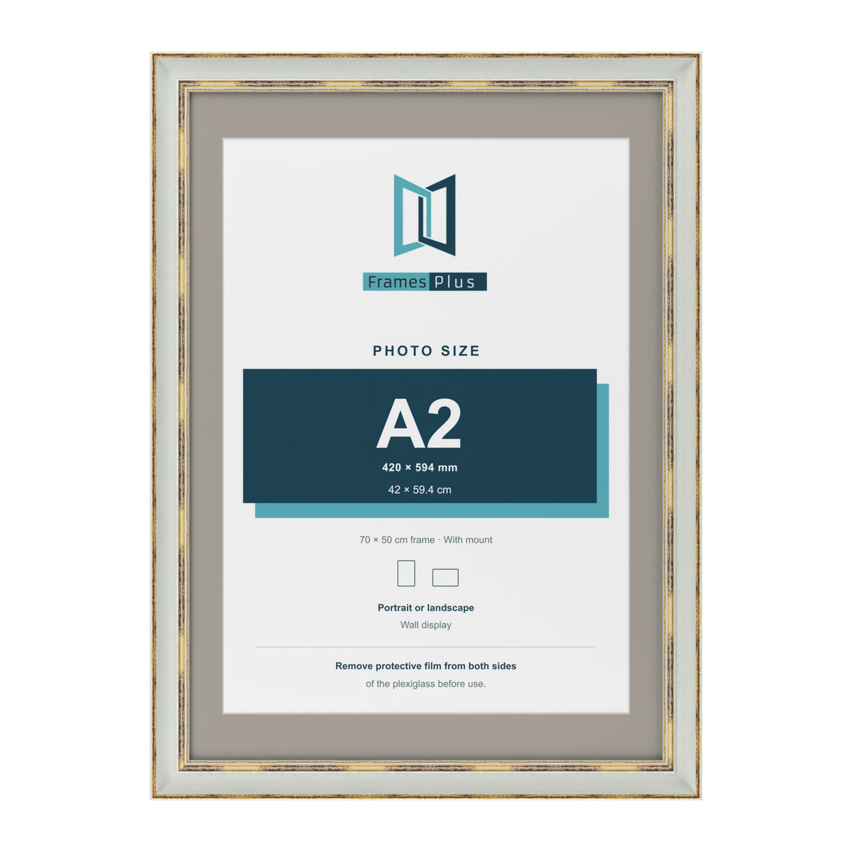 Cassis Light Grey 70 x 50 cm picture frame with a dawn grey mount for an A2 photo