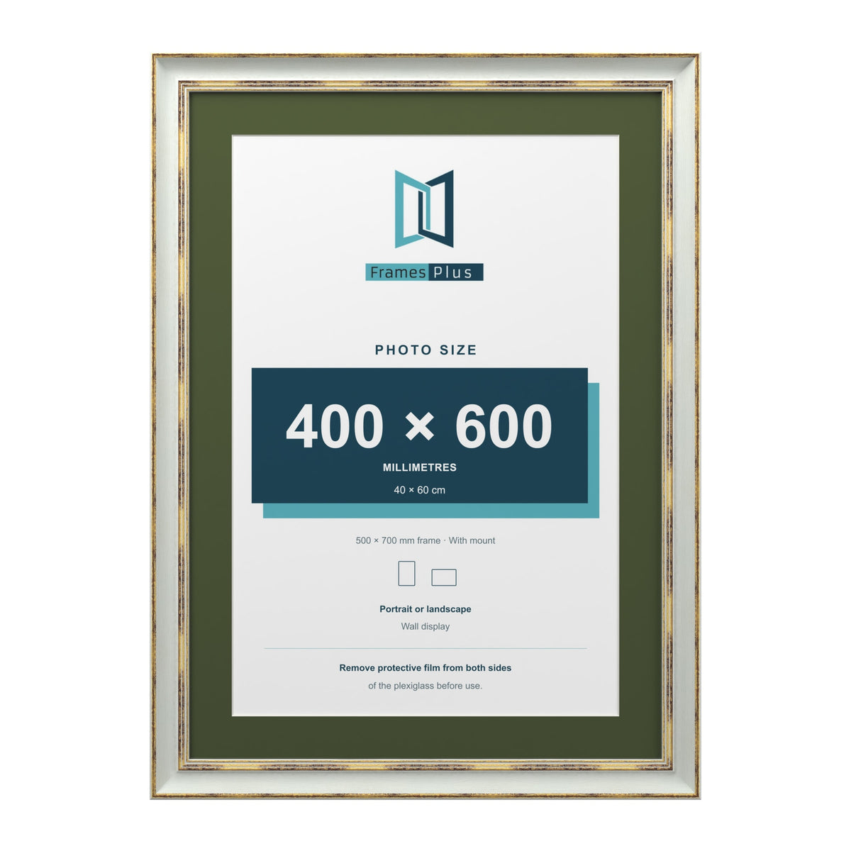 Cassis Light Grey 70 x 50 cm picture frame with a green mount for a 60 x 40 cm photo