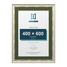 Cassis Light Grey 70 x 50 cm picture frame with a green mount for a 60 x 40 cm photo