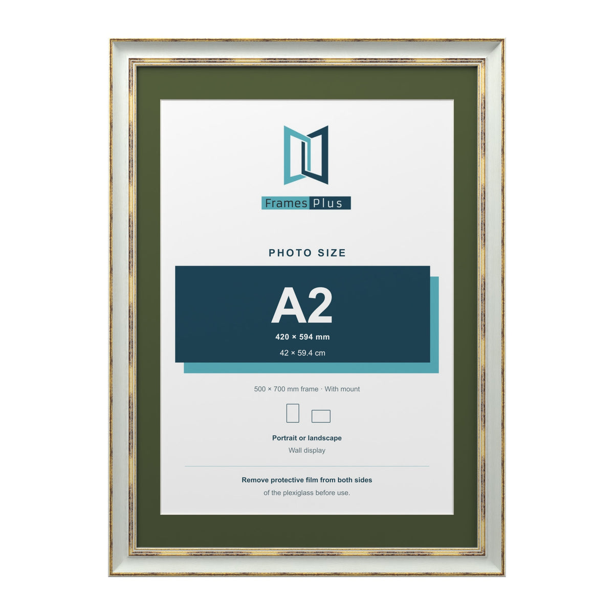Cassis Light Grey 70 x 50 cm picture frame with a green mount for an A2 photo