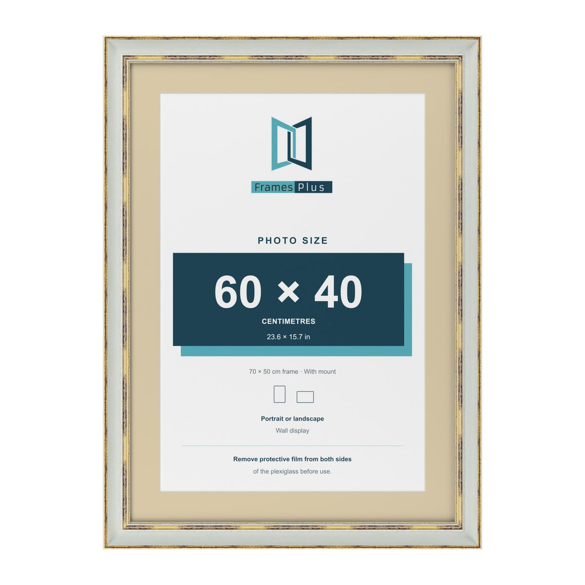 Cassis Light Grey 70 x 50 cm picture frame with an ivory mount for a 60 x 40 cm photo