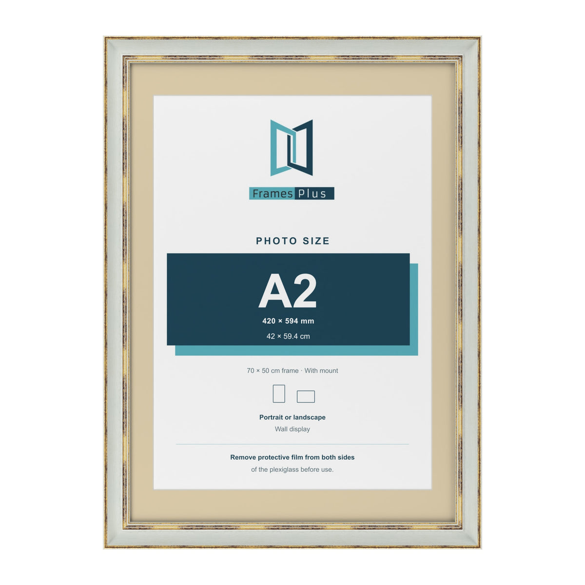 Cassis Light Grey 70 x 50 cm picture frame with an ivory mount for an A2 photo
