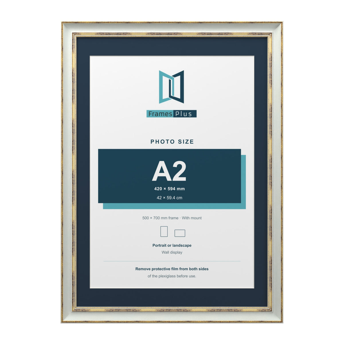 Cassis Light Grey 70 x 50 cm picture frame with a pacific blue mount for an A2 photo