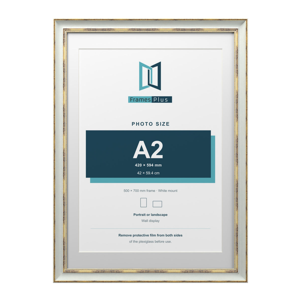 Cassis Light Grey 70 x 50 cm picture frame with a white mount for an A2 photo
