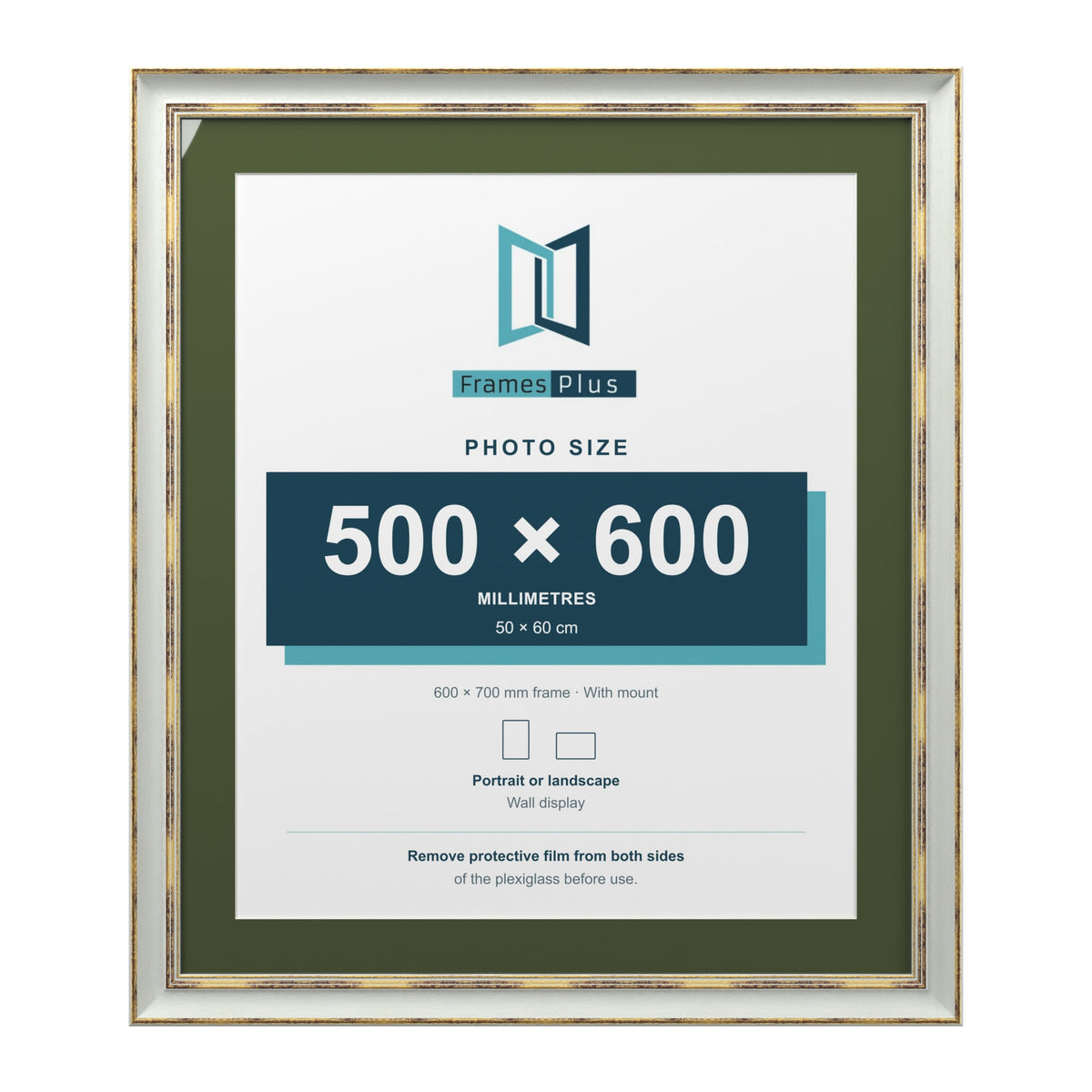 Cassis Light Grey 70 x 60 cm picture frame with a green mount for a 60 x 50 cm photo