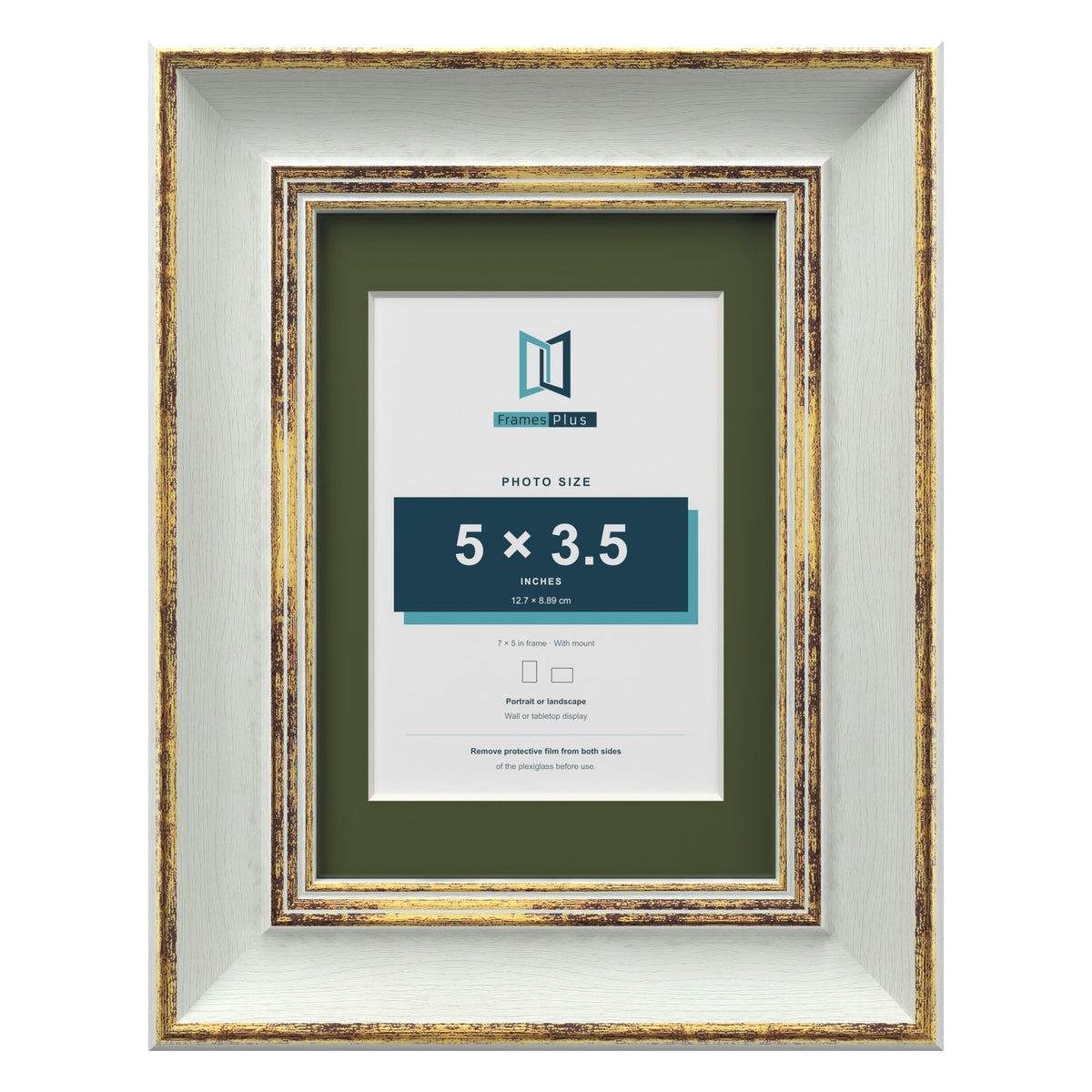 Cassis Light Grey 7 x 5 inch picture frame with a green mount for a 5 x 3.5 inch photo
