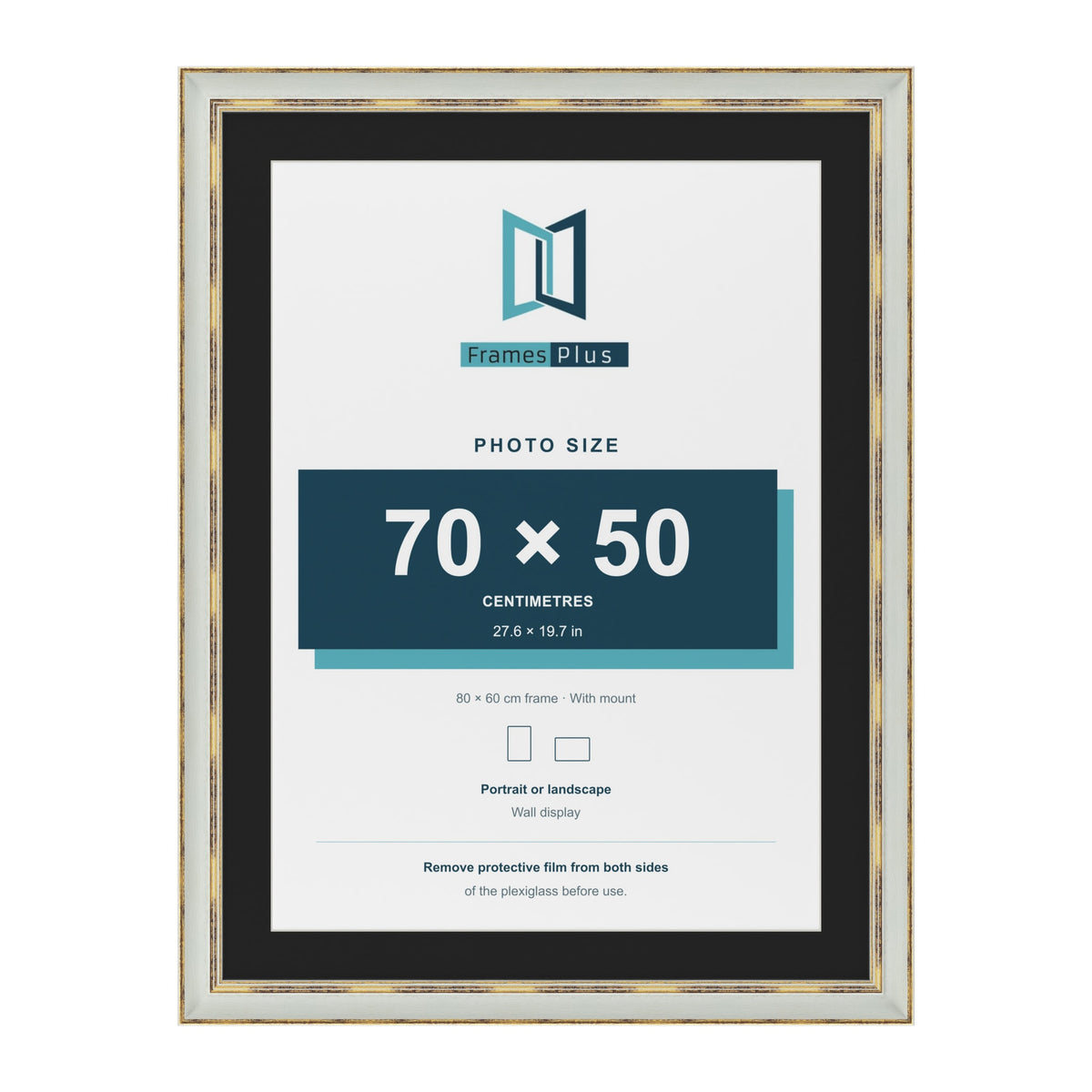 Cassis Light Grey 80 x 60 cm picture frame with a black mount for a 70 x 50 cm photo
