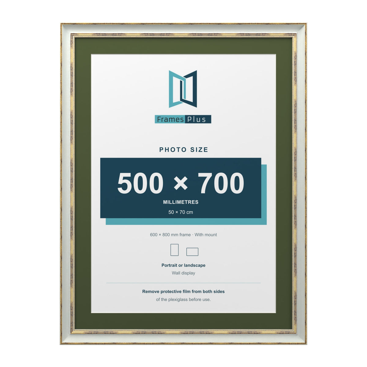Cassis Light Grey 80 x 60 cm picture frame with a green mount for a 70 x 50 cm photo