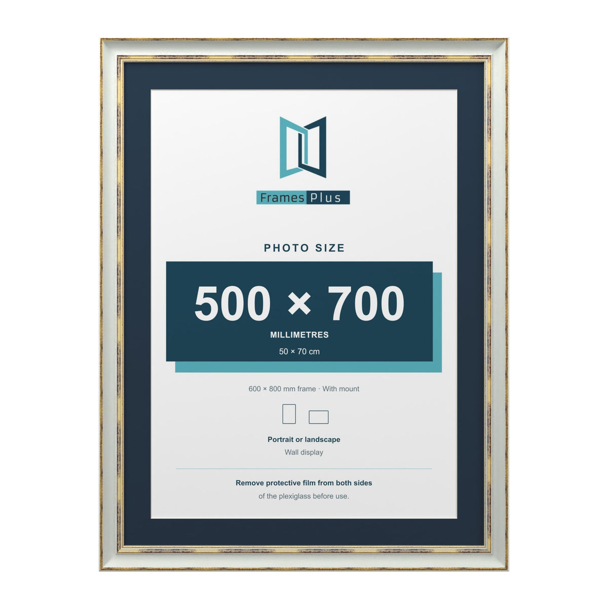 Cassis Light Grey 80 x 60 cm picture frame with a pacific blue mount for a 70 x 50 cm photo