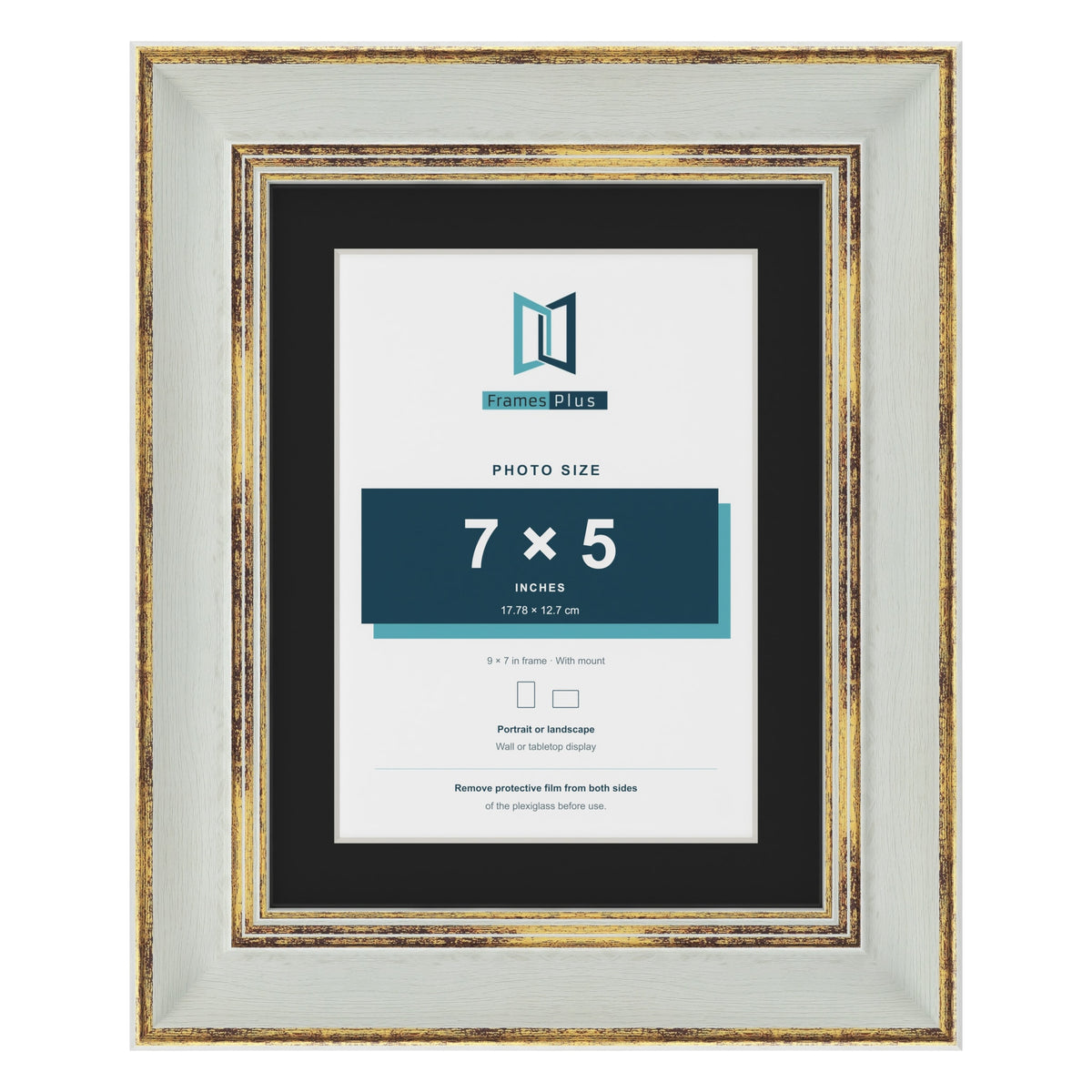Cassis Light Grey 9 x 7 inch picture frame with a black mount for a 7 x 5 inch photo