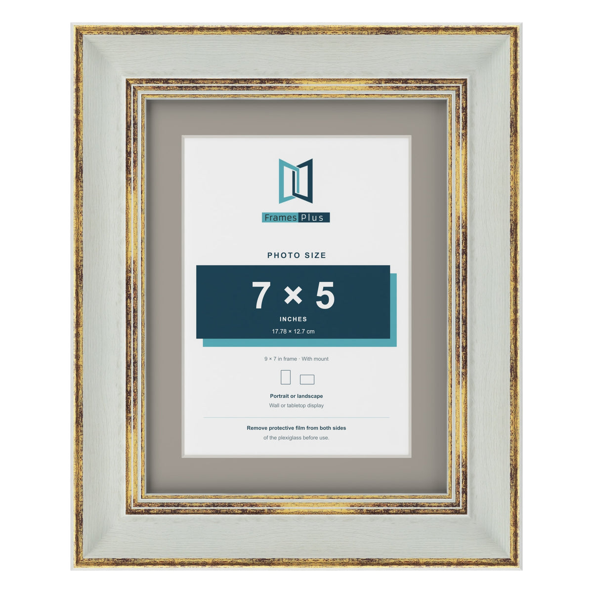 Cassis Light Grey 9 x 7 inch picture frame with a dawn grey mount for a 7 x 5 inch photo