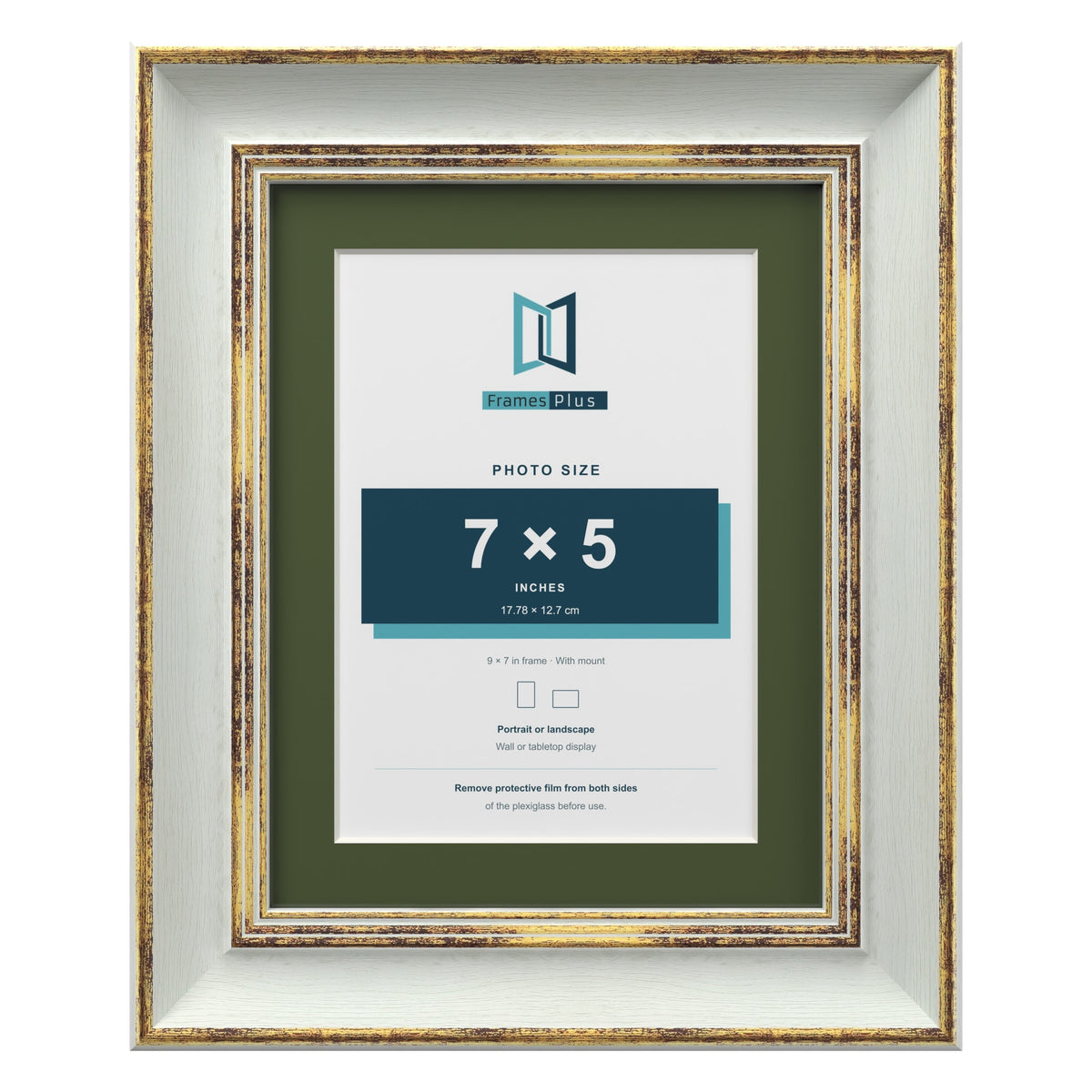 Cassis Light Grey 9 x 7 inch picture frame with a green mount for a 7 x 5 inch photo