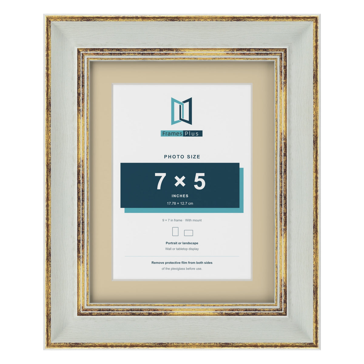 Cassis Light Grey 9 x 7 inch picture frame with an ivory mount for a 7 x 5 inch photo