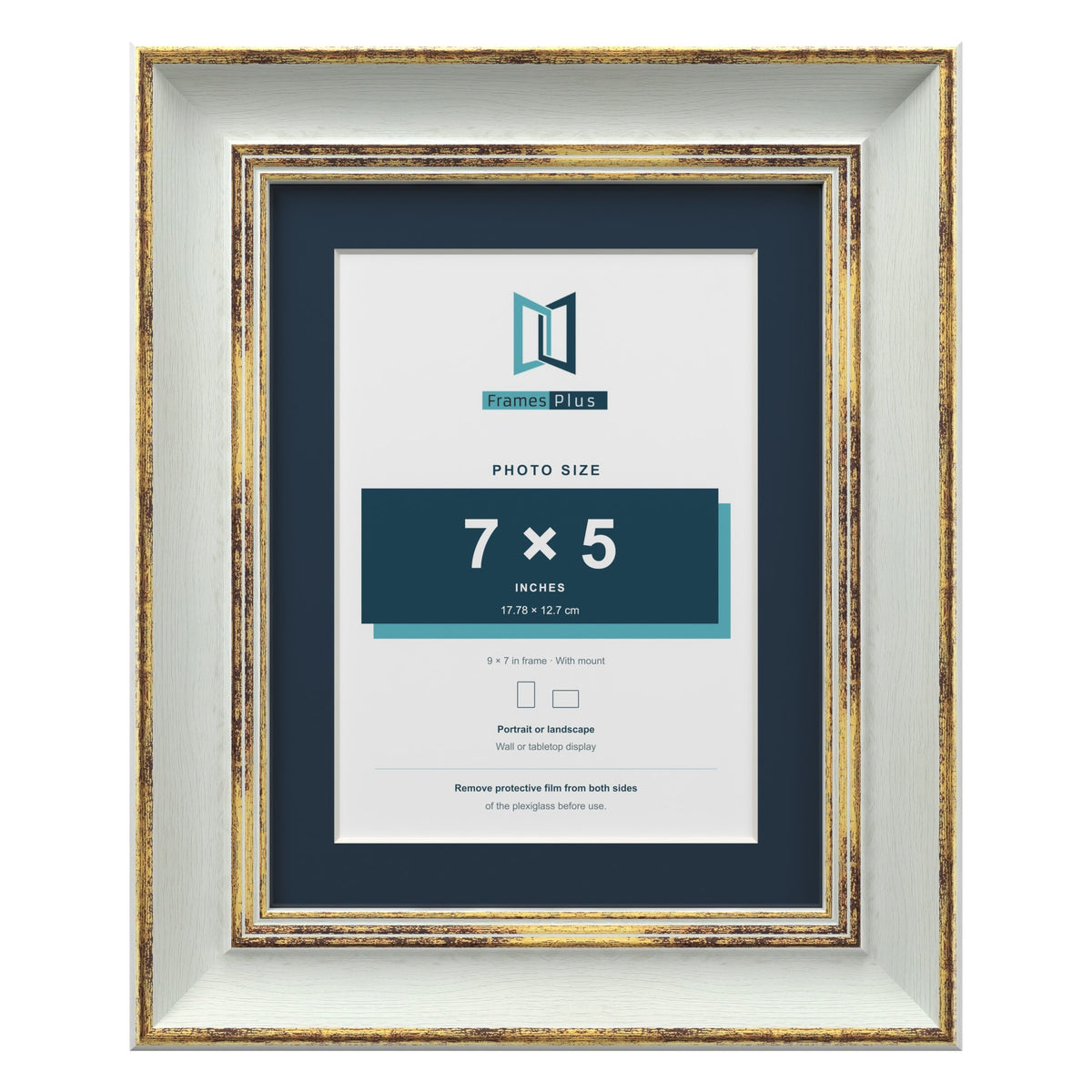 Cassis Light Grey 9 x 7 inch picture frame with a pacific blue mount for a 7 x 5 inch photo