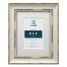 Cassis Light Grey 9 x 7 inch picture frame with a white mount for a 6 x 4 inch photo