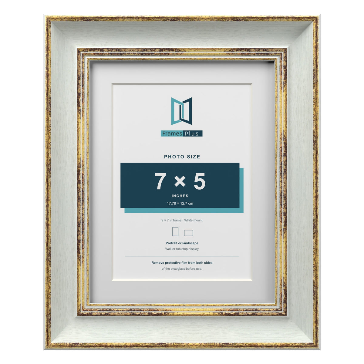 Cassis Light Grey 9 x 7 inch picture frame with a white mount for a 7 x 5 inch photo
