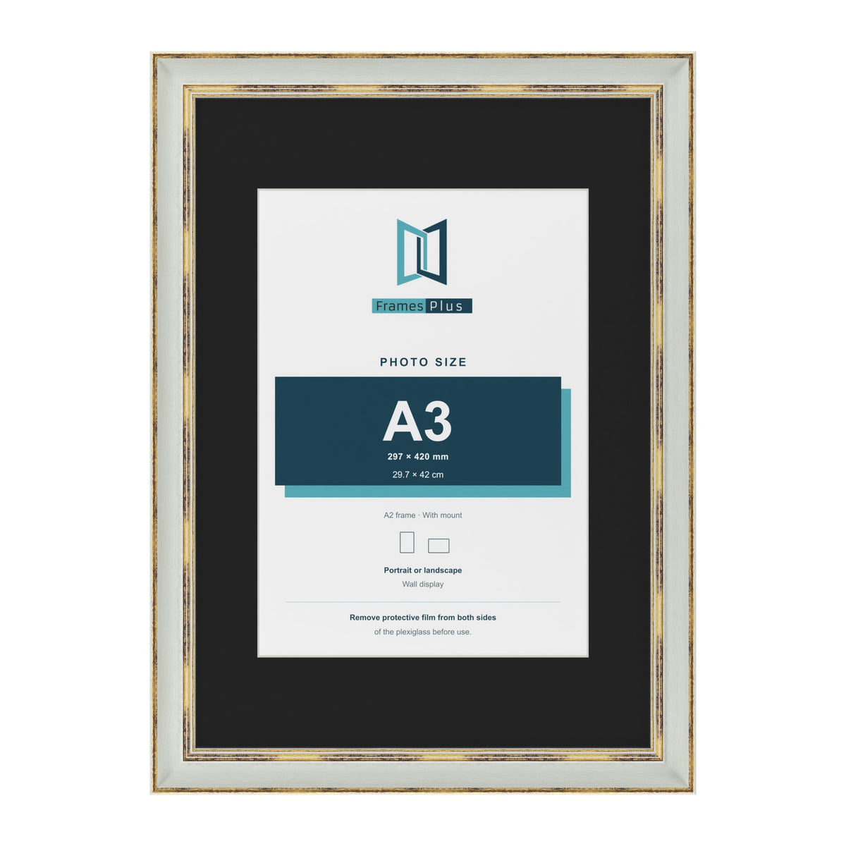 Cassis Light Grey A2 picture frame with a black mount for an A3 photo