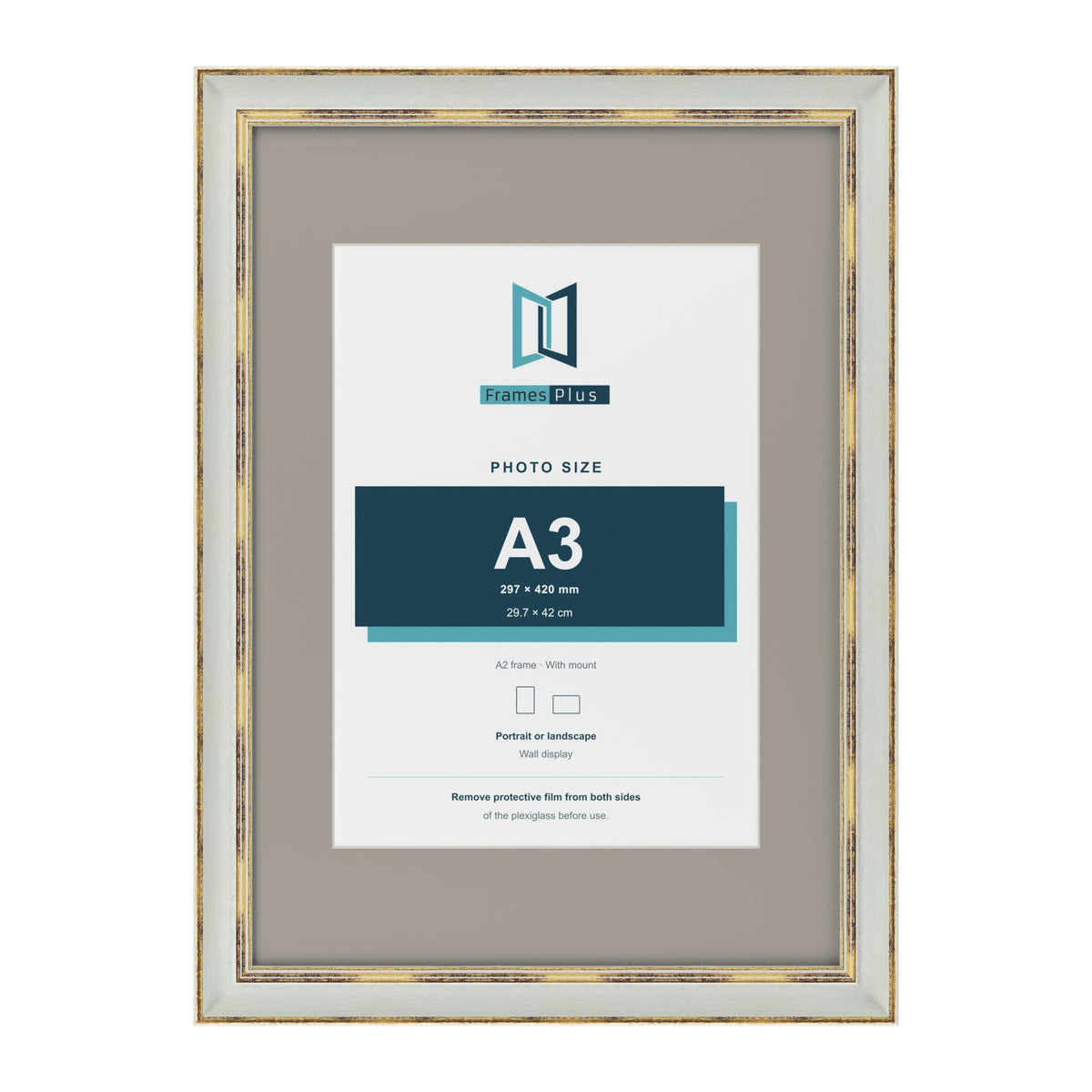Cassis Light Grey A2 picture frame with a dawn grey mount for an A3 photo